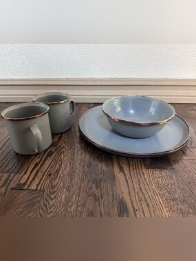 Barebones Gray Dinnerware Set with Copper Accent